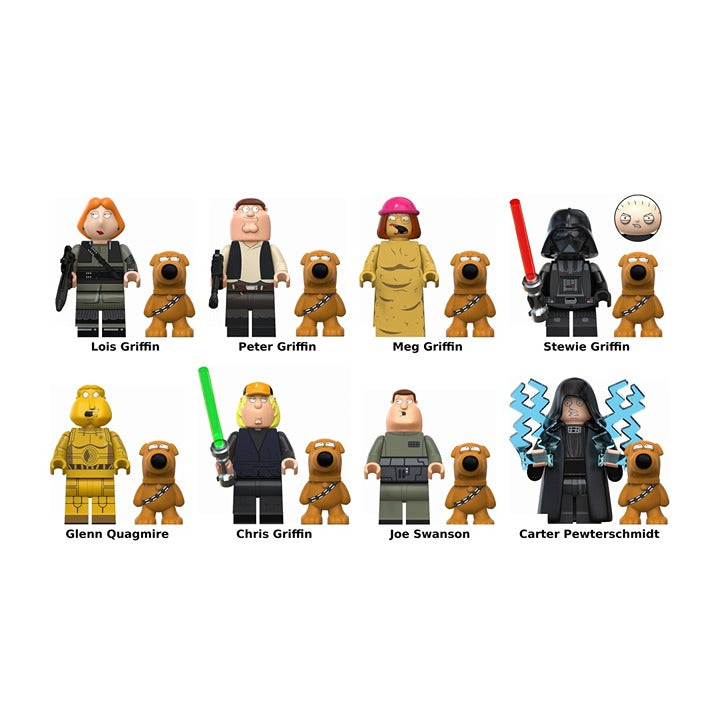 Family Guy Star Wars Peter Lois Stewie Vader Meg Chris Quagmire 8 Minifigure Set