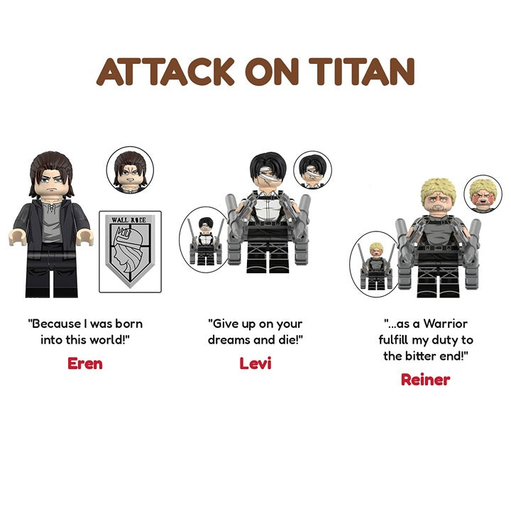Attack on Titan Bundle Eren Levi Reiner / Anime / Minifigure / LEGO Compatible