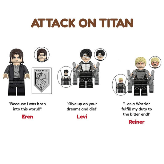 Attack on Titan Bundle Eren Levi Reiner / Anime / Minifigure / LEGO Compatible