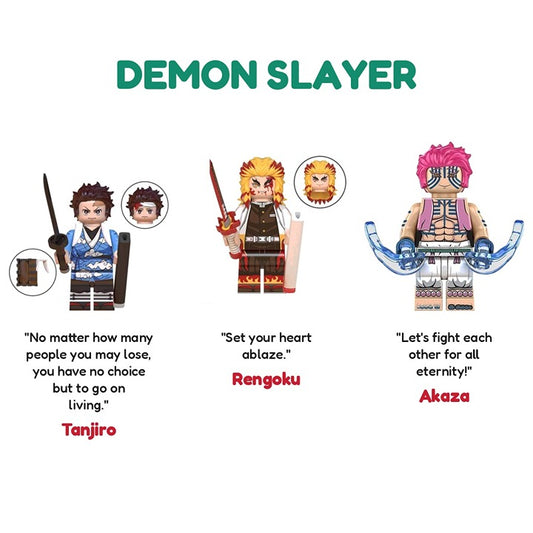 Demon Slayer Bundle Tanjiro Rengoku Akaza / Anime / Minifigure / LEGO Compatible