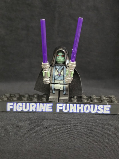 Hooded Sith / Green Face / Dual Purple Sabers / Minifigure / LEGO Compatible