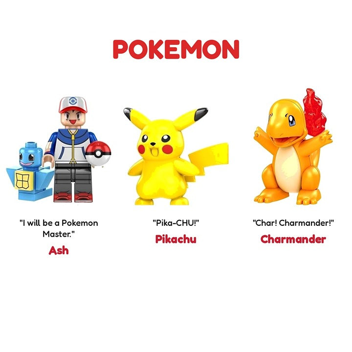 Pokemon Bundle Ash Squirtle Pikachu Charmander / Minifigure / LEGO Compatible