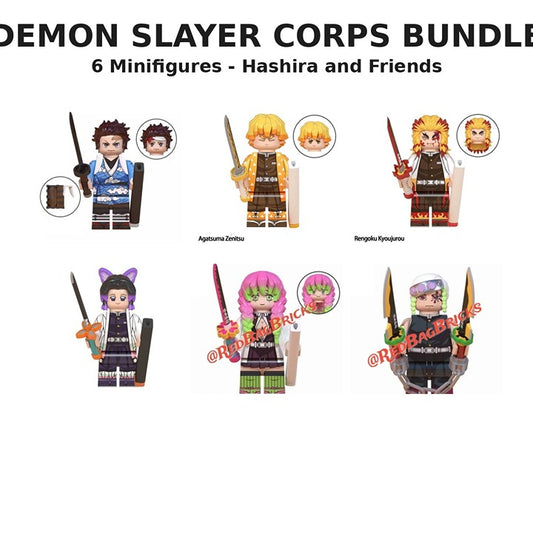 Demon Slayer Bundle / 6 Minifigures / Tanjiro Zenitsu Rengoku Shinobu Mitsuri Te