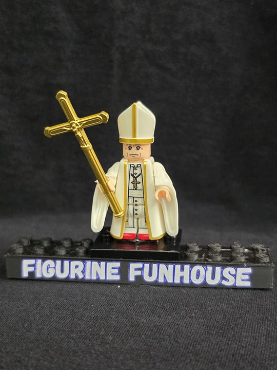 Pope / Cross Staff / White Robes / Mitre / Minifigure / LEGO Compatible