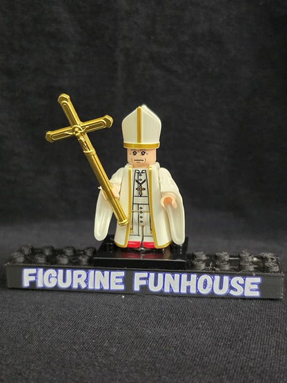 Pope / Cross Staff / White Robes / Mitre / Minifigure / LEGO Compatible