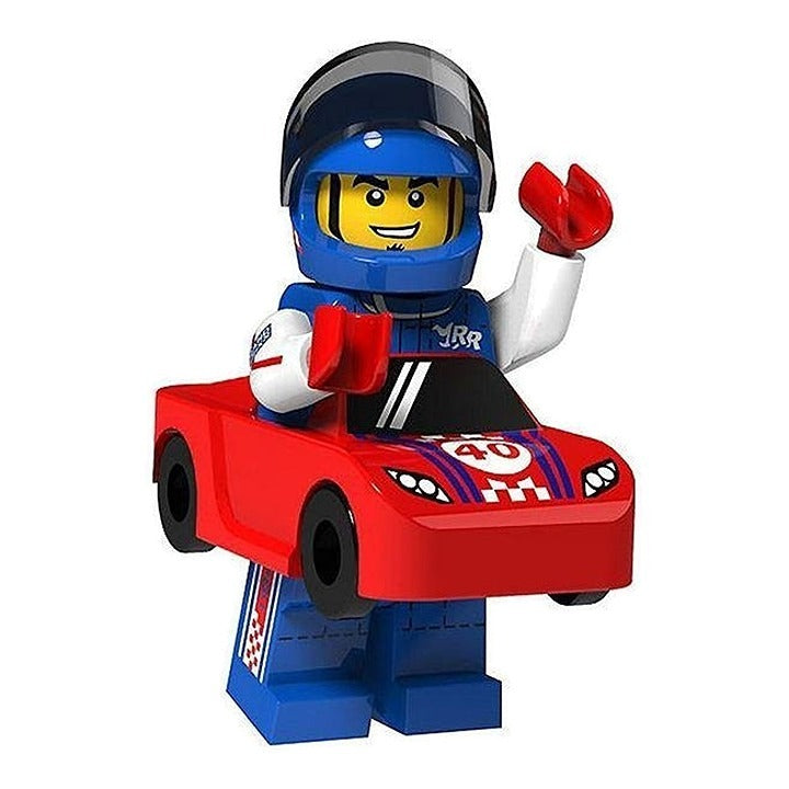 Race Car Guy / Car Costume / Racing Helmet / Minifigure / LEGO Compatible