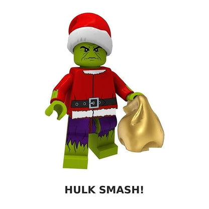 Christmas Hulk / Santa Hat / Gift Sack / Marvel / Minifigure / LEGO Compatible